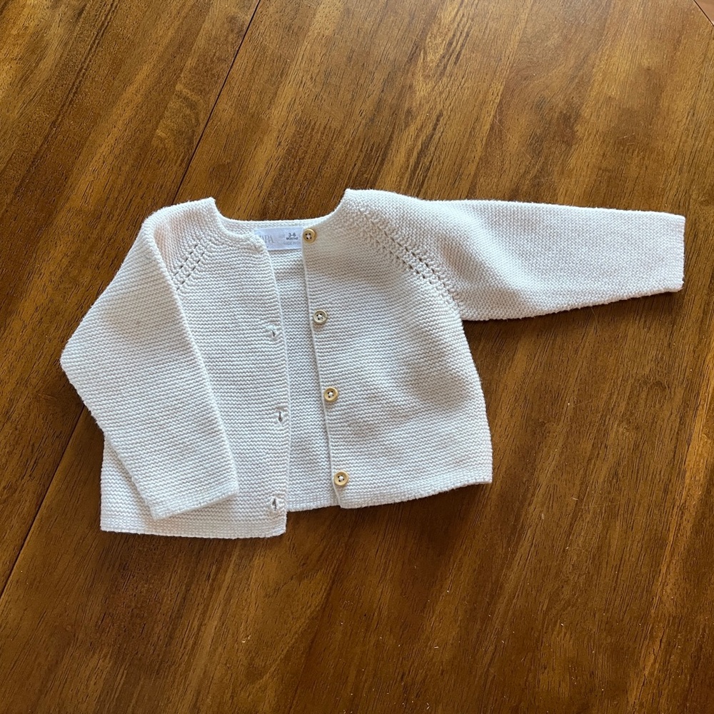 Zara knit baby sweater, cream, 3-6M